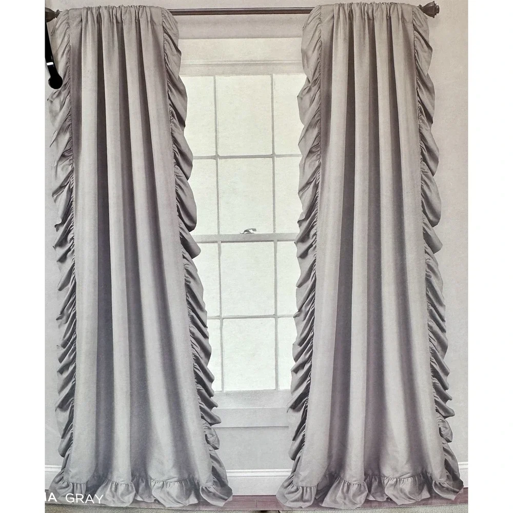 2PC BoHo Romantic Ruffle Reyna Light Filtering Window Curtains Panels Lush Décor